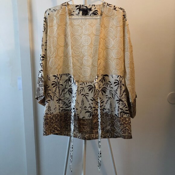 CENTRAL PARK WEST 100% SILK BOHO OPEN TOP KIMONO PATCHWORK L NWOT - Picture 2 of 8